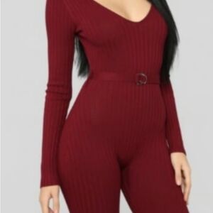 Hera Collection Deep V-neck Ribbed Long Sleeve Jumpsuit